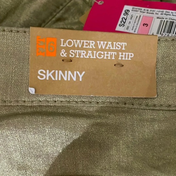 Xhilaration NWT metallic gold sparkle lower waist skinny jeans size 3 - Picture 6 of 6